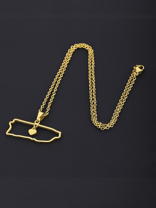 golden Stainless steel Medallion Ethnic Puerto Rico Map Heart Pendant Necklace