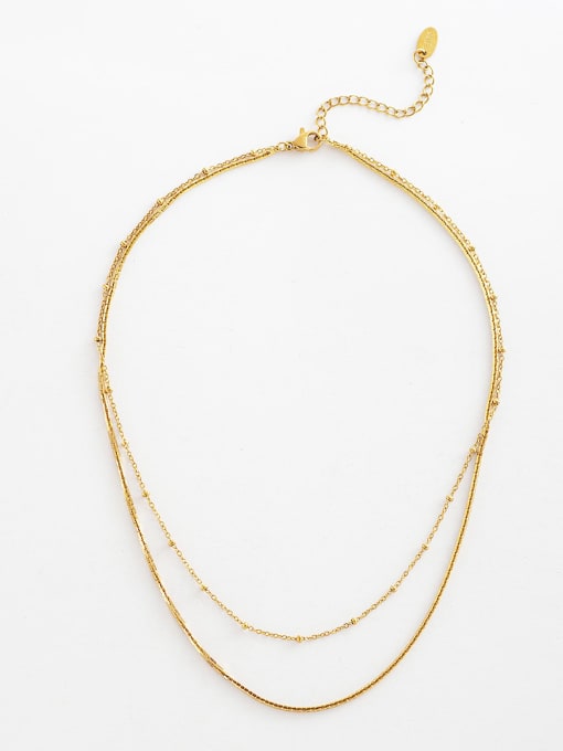 gold Round bead chain 14 true gold multi-layer overlapping titanium steel snake Bone Necklace