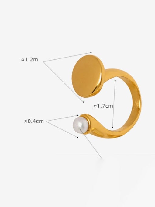 MAKA Titanium Steel Imitation Pearl Geometric Trend Band Ring 2