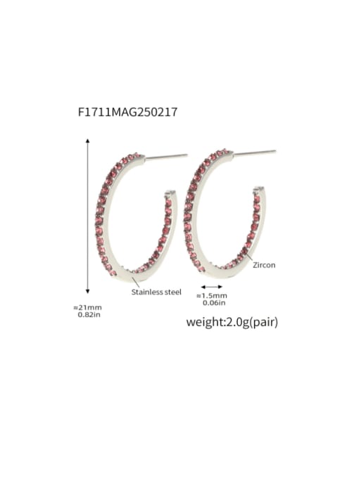 F1711 B steel  pink zircon earrings 21mm Stainless steel Cubic Zirconia Geometric Minimalist Stud Earring