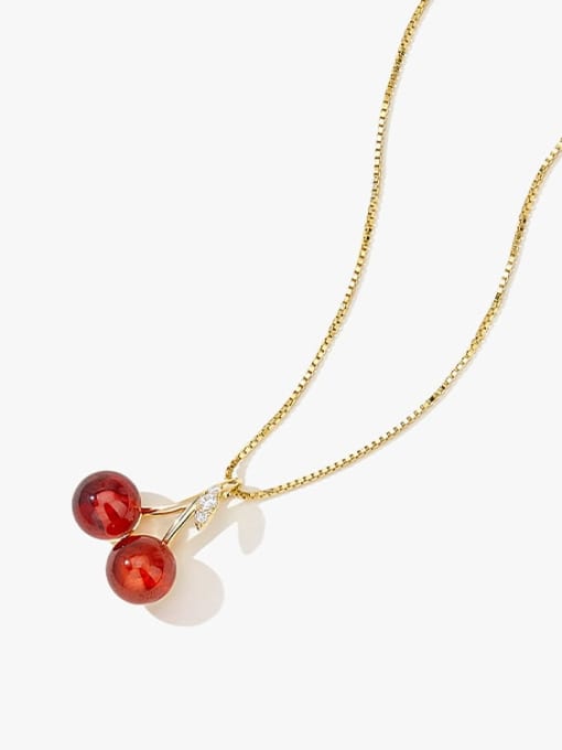 K.Love Titanium Steel Natural Stone   Cute  Friut Cherry  Pendant Necklace 3