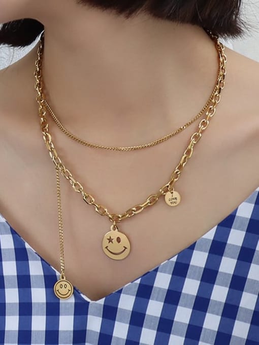 MAKA Titanium 316L Stainless Steel Smiley Vintage Multi Strand Necklace with e-coated waterproof 1