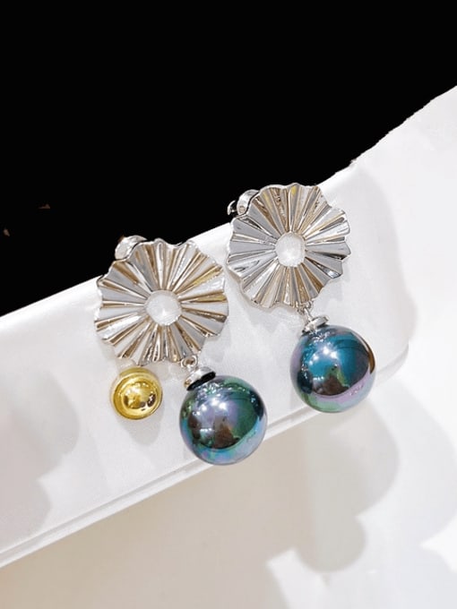 H00742 steel Brass Imitation Pearl Flower Minimalist Hook Earring