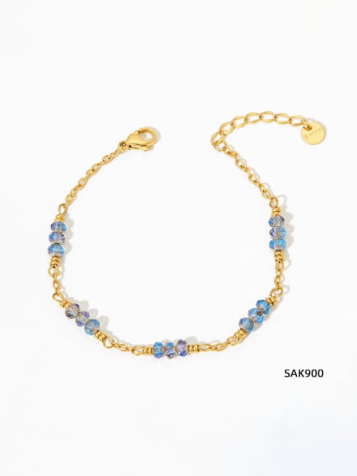 SAK900 Gold Colored Crystal Stainless steel Synthetic crystal Geometric Hip Hop Link Bracelet