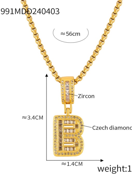 P1991 B Brass Cubic Zirconia Letter Vintage Necklace