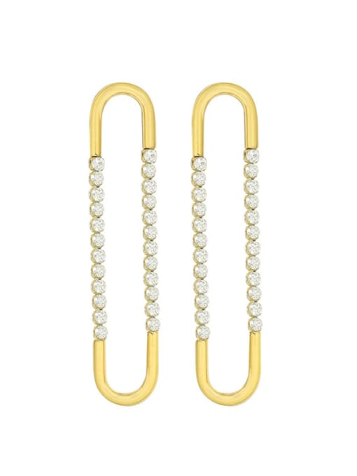 F523 pair of gold earrings Titanium Steel Rhinestone Geometric Hip Hop Drop Earring