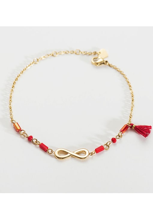 Red Stainless steel Bead Tassel Dainty Link Bracelet