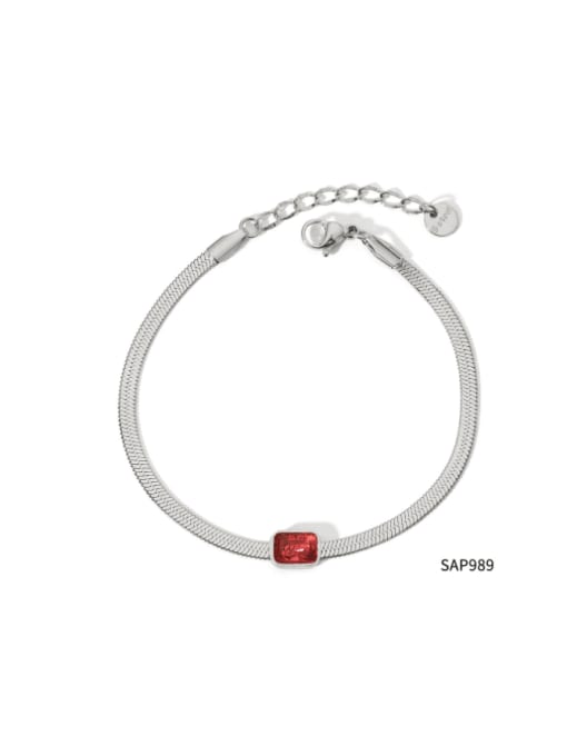 SAP989 Platinum+ Red Stainless steel Glass Stone Snake bone chain Minimalist Link Bracelet