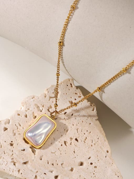 J&D Stainless steel Imitation Pearl Rectangle Trend Necklace 3