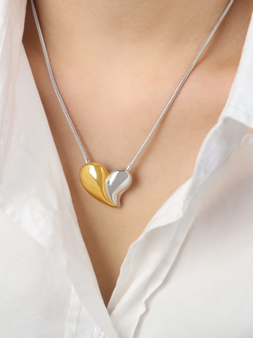 P1706 Gold Steel Necklace 45 +5cm Titanium Steel Minimalist Heart  Earring and Necklace Set