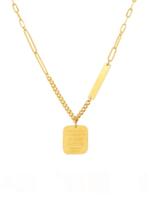 P164 gold necklace 49 +5cm Titanium Steel  Minimalist Square Letter Pendant  Necklace