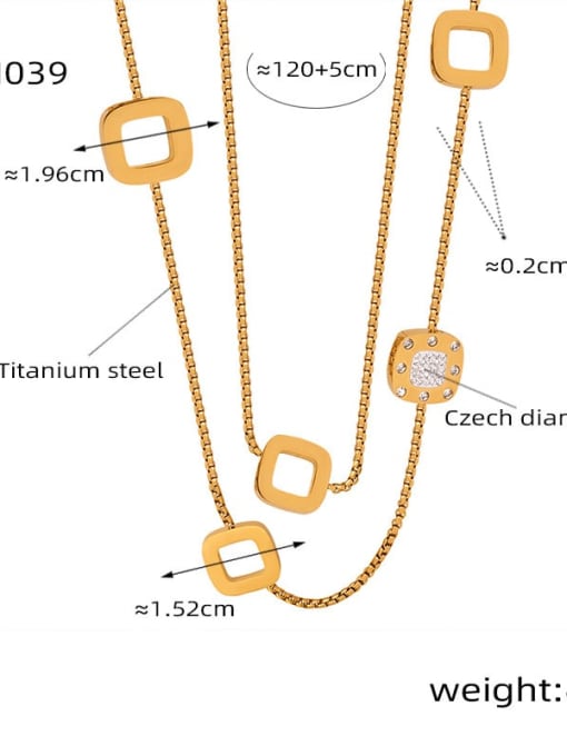 M039 Golden Sweater Chain 120 +5cm Titanium Steel Cubic Zirconia Geometric Trend Multi Strand Necklace