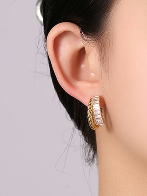 Clioro Brass Cubic Zirconia Geometric Vintage Stud Earring 1