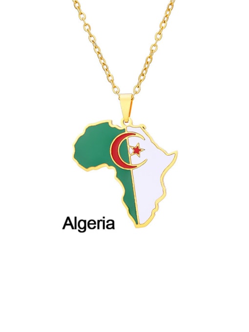 algeria Stainless steel Enamel Medallion EthnicSteel Drop Oil Africa Map Pendant Necklace