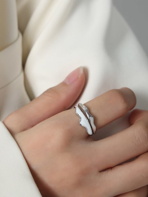 A636 White Glazed Steel Ring Titanium Steel Enamel Geometric Trend Band Ring