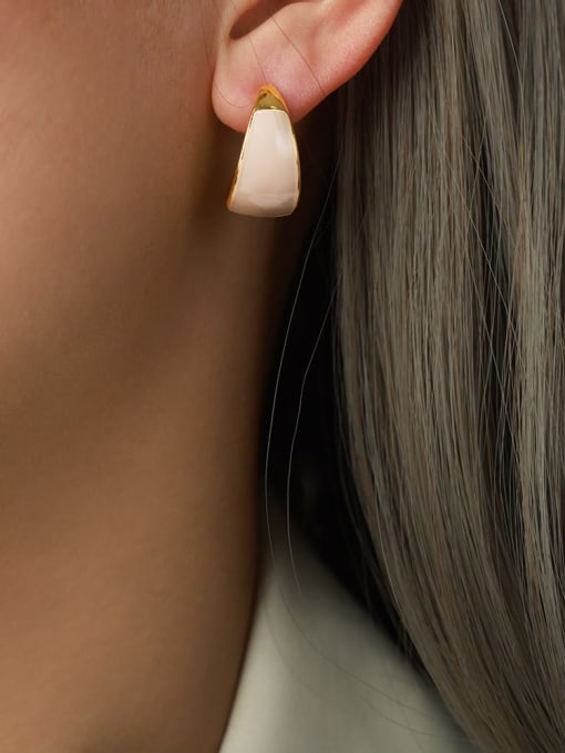 F337 Milk Coffee Color Glazed Earrings Brass Enamel Geometric Trend Stud Earring