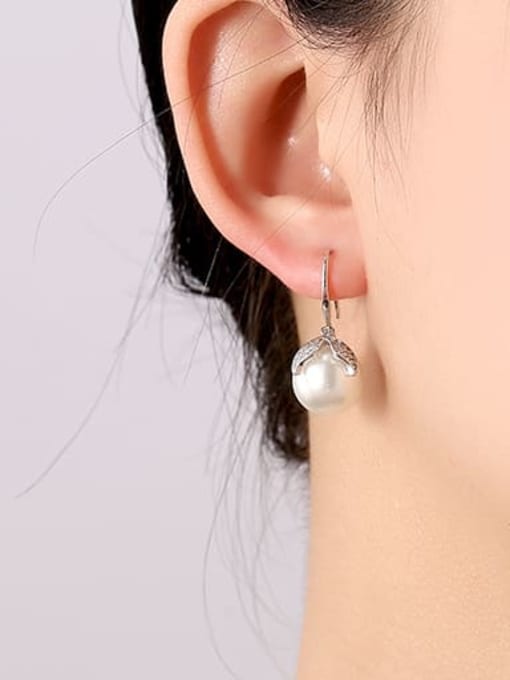 Clioro Brass Imitation Pearl Geometric Minimalist Hook Earring 1