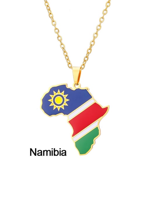 namabia Stainless steel Enamel Medallion EthnicSteel Drop Oil Africa Map Pendant Necklace