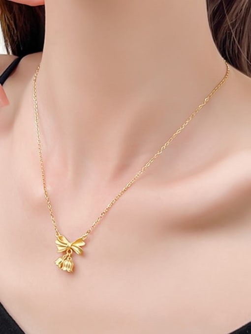 K409 Bell Orchid Necklace Gold Titanium Steel Bell Minimalist Necklace