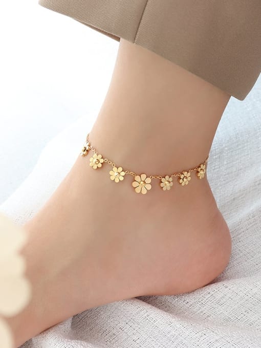 S037 gold Anklet Titanium Steel  Flower Vintage Anklet