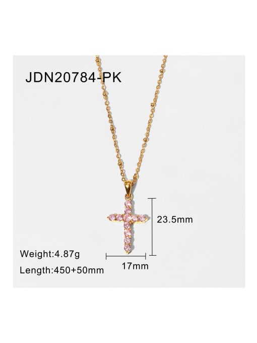 JDN20784 PK Stainless steel Cubic Zirconia Pink Cross Trend Necklace