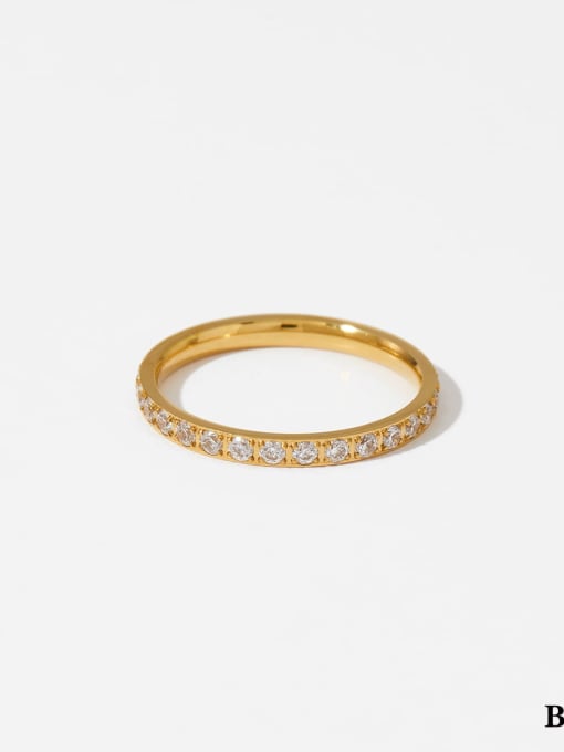 Gold Ring B399 Titanium Steel Cubic Zirconia Geometric Minimalist Band Ring