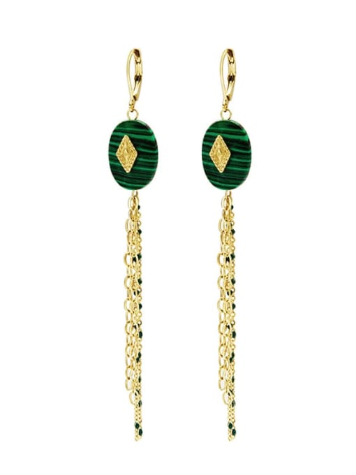 Green Malachite long titanium steel earrings