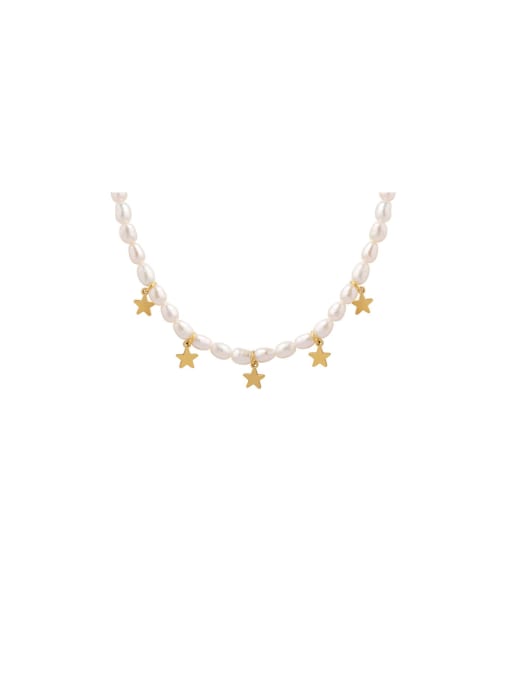 MAKA Titanium Steel Freshwater Pearl Star Trend Tassel Necklace 0