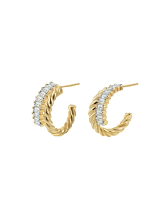 Clioro Brass Cubic Zirconia Geometric Vintage Stud Earring