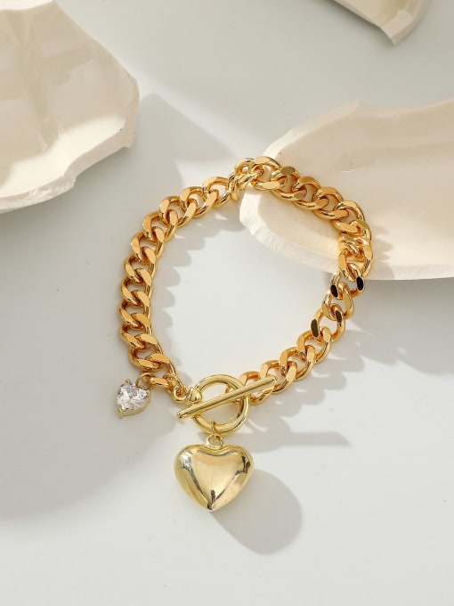 J&D Brass Cubic Zirconia Heart Trend Bracelet