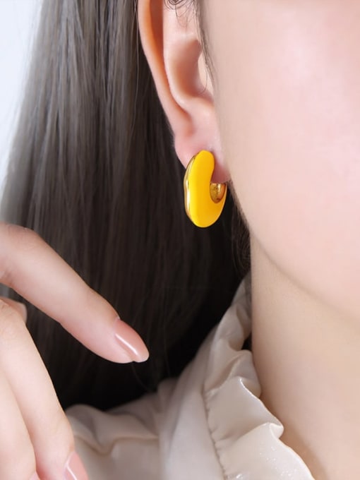F915 Yellow Drop Oil Gold Earrings Titanium Steel Enamel Geometric Minimalist Stud Earring