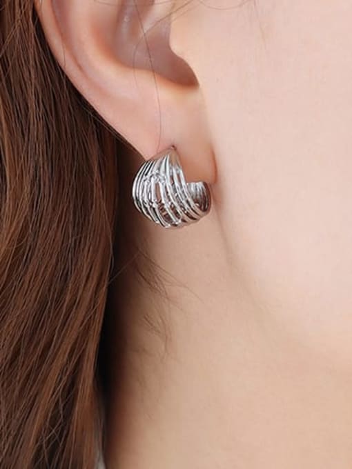 F729 steel earrings Brass Geometric Vintage C Shape  Stud Earring