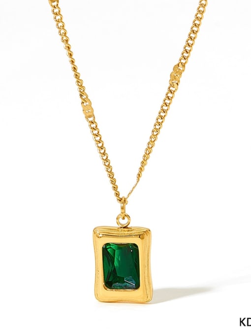 KDD042 necklace gold+zircon green Trend Geometric Stainless steel Cubic Zirconia Earring and Necklace Set
