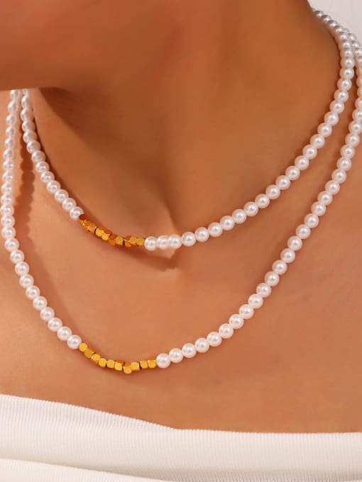 MAKA Stainless steel Imitation Pearl Irregular Minimalist Beaded Necklace 2