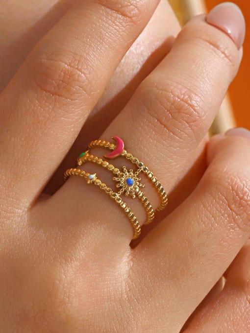 J$L  Steel Jewelry Stainless steel Enamel Moon Hip Hop Stackable Ring 1