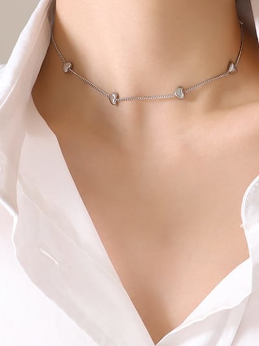 P245 Steel horizontal Hearrt 35 +5cm Titanium Steel Minimalist Heart Bracelet and Necklace Set