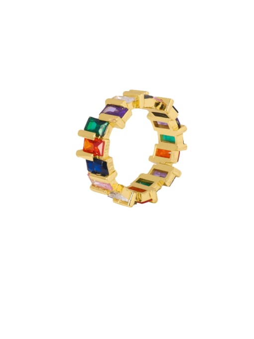 A701 Gold Colored Zircon Ring Brass Cubic Zirconia Geometric Minimalist Band Ring