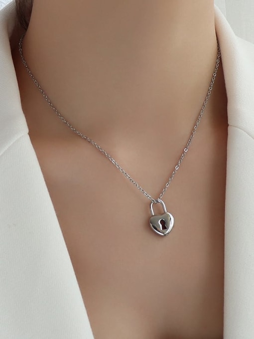 P1097 steel color lock necklace 40 +5cm Titanium Steel Key Minimalist Necklace