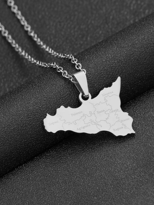 Steel color Stainless steel Irregular Ethnic Map of Sicily Pendant Necklace