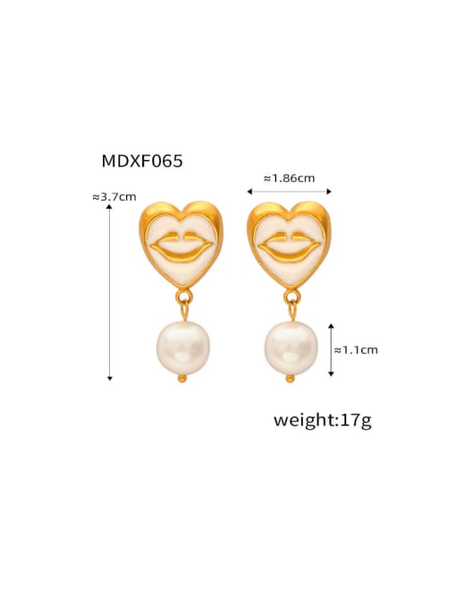 XF065 Gold White Earrings Brass Enamel  Heart Hip Hop Earring and Necklace Set