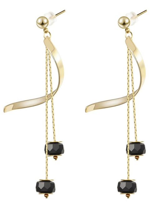 Gold Long crystal thin temperament Tassel Earrings