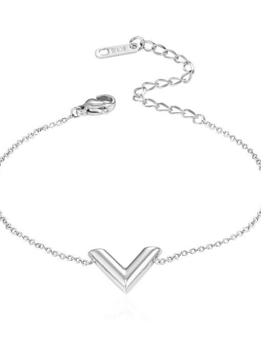 C010 Curved V Bracelet Silver Titanium Steel Vintage Letter Bangle Earring and Necklace Set