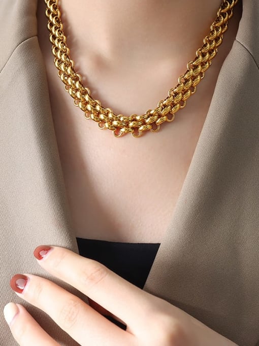 P1441 Gold Necklace 42cm Trend Geometric Titanium Steel Bracelet and Necklace Set