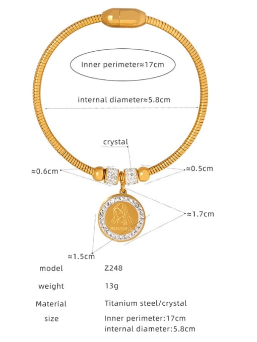 Z248 Gold Bracelet Titanium Steel Cubic Zirconia Geometric Trend Band Bangle