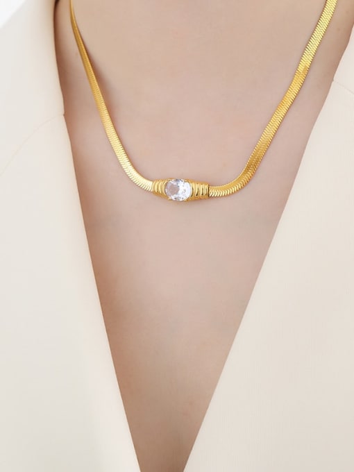 P1496 Gold White Zircon Necklace 41 5cm Trend Geometric Titanium Steel Cubic Zirconia Bracelet and Necklace Set