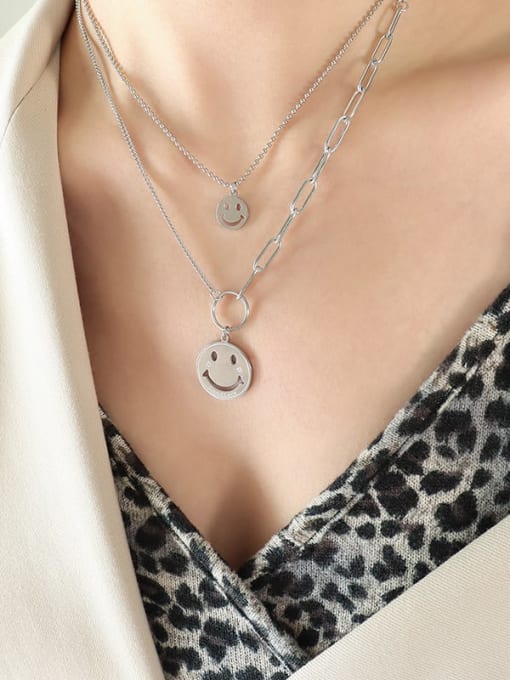 Steel double-layer necklace Titanium Steel Smiley Minimalist Multi Strand Necklace