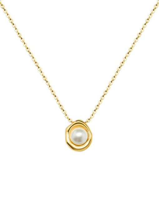 MAKA Titanium 316L Stainless Steel Imitation Pearl Geometric Vintage Necklace with e-coated waterproof 4