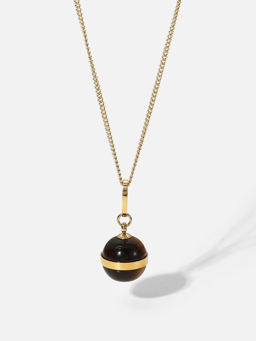 J&D Stainless steel Tiger Eye Geometric Vintage Round Ball Pendant Necklace