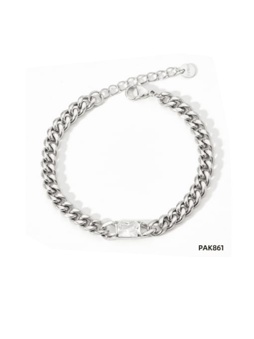 PAK861 Platinum +White Stainless steel Glass Stone Geometric  Chain Hip Hop Link Bracelet