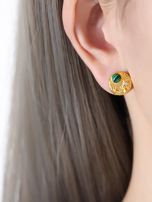 F853 Turquoise Gold Earrings Titanium Steel Cubic Zirconia Geometric Vintage Stud Earring